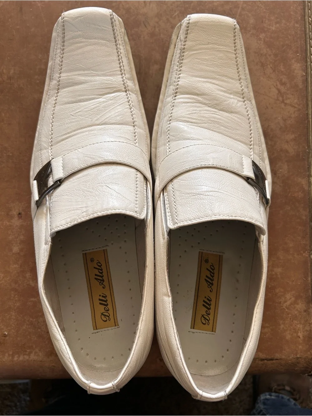 Men's White Slip-On Loafers with Buckle Accent